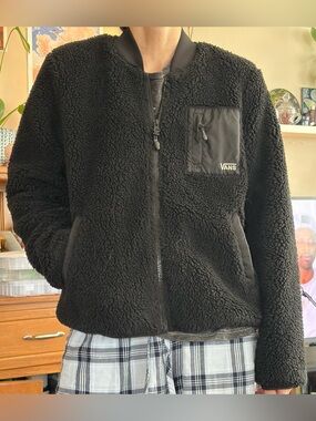 Vans Black Sherpa Bomber Jacket with Chest Pocket